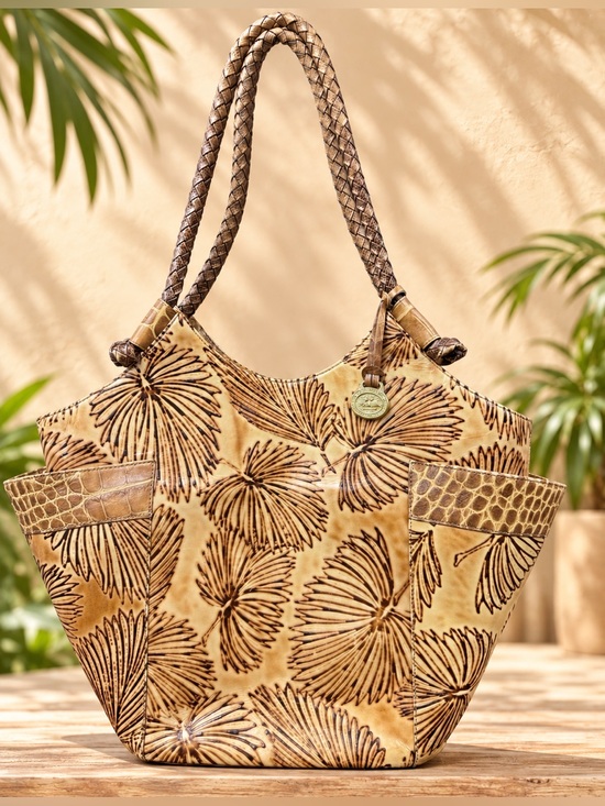 Brahmin Handbags - RARE Vintage Brahmin Tahiti Palm Kelsea Floral-Embossed Leather Tote